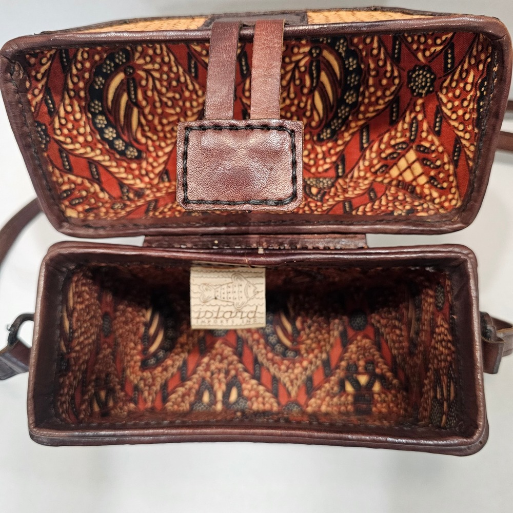 Island Imports Woven Straw Leather Crossbody Bag Vintage Hardshell Purse - Picture 4 of 14